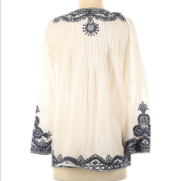 Calypso St Barth Embroidered Pleated Beaded Long Sleeve Tunic Beachy Coastal Top - Picture 13 of 13